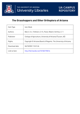 The Grasshoppers and Other Orthoptera of Arizona