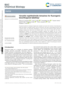 Versatile Naphthalimide Tetrazines for Fluorogenic Bioorthogonal Labelling† Cite This: DOI: 10.1039/D1cb00128k Ab Ab Cd E Marcus E