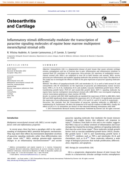 Inflammatory Stimuli Differentially Modulate the Transcription of Paracrine Signaling Molecules of Equine Bone Marrow Multipoten