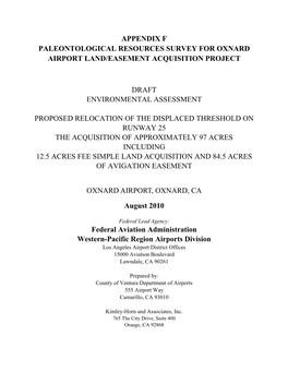 Appendix F Paleontological Resources Survey for Oxnard Airport Land/Easement Acquisition Project Draft Environmental Assessment