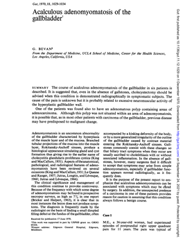 Acalculous Adenomyomatosis of the Gut: First Published As 10.1136/Gut.11.12.1029 on 1 December 1970