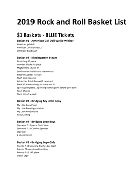 2019 Rock and Roll Basket List