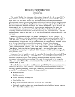 THE GREAT CRASH of 2008 Mason Gaffney August 17, 2008
