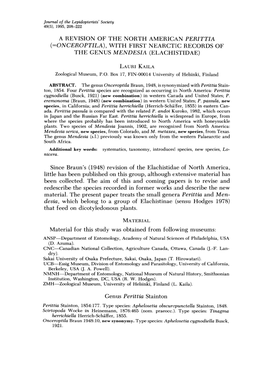 A REVISION of the NORTH AMERICAN PERITTIA (=ONCEROPTILA), with FIRST Nearctllc RECORDS of the GENUS MENDESIA (ELACHISTIDAE)