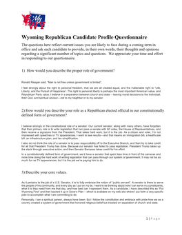 Wyoming Republican Candidate Profile Questionnaire