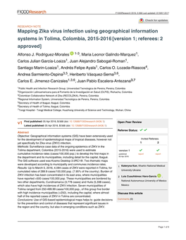Mapping Zika Virus Infection Using Geographical Information Systems in Tolima, Colombia, 2015-2016[Version 1; Referees: 2 Approv