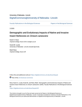 Demographic and Evolutionary Impacts of Native and Invasive Insect Herbivores on Cirsium Canescens