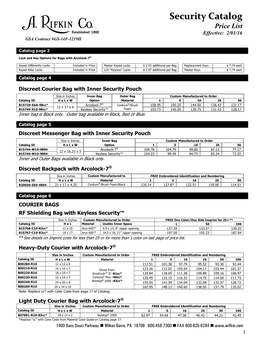 Security Catalog Price List Effective: 2/01/16 GSA Contract #GS-14F-1219H