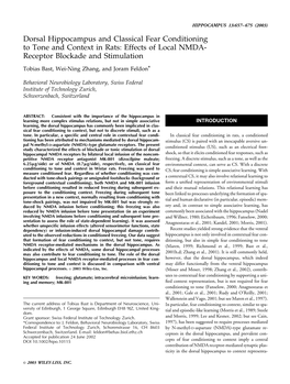 Dorsal Hippocampus and Classical Fear Conditioning to Tone and Context in Rats: Effects of Local NMDA- Receptor Blockade and Stimulation