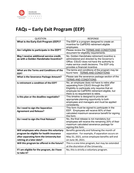 Faqs – Early Exit Program (EEP)