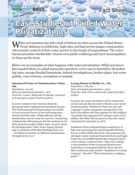 Case Studies of Failed Water Privatizations