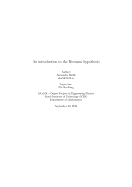 An Introduction to the Riemann Hypothesis