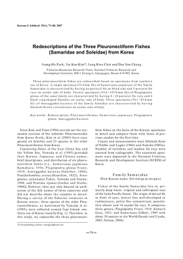 Redescriptions of the Three Pleuronectiform Fishes (Samaridae and Soleidae) from Korea