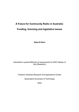 A Future for Community Radio in Australia