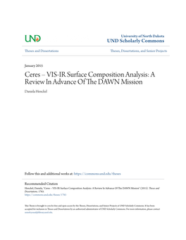 Ceres – VIS-IR Surface Composition Analysis: a Review in Advance of the AD WN Mission Daniela Henckel