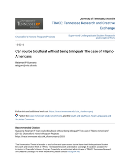 Can You Be Bicultural Without Being Bilingual? the Case of Filipino Americans