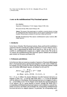 A Note on the Multidimensional Weyl Fractional Operator