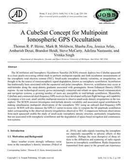 A Cubesat Concept for Multipoint Ionospheric GPS Occultation Thomas R