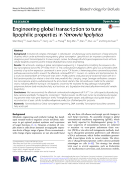 Engineering Global Transcription to Tune Lipophilic Properties in Yarrowia Lipolytica