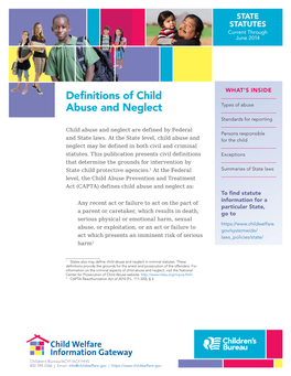 Definitions of Child Abuse and Neglect: Summary of State Laws