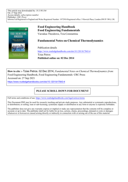 Food Engineering Handbook Food Engineering Fundamentals Varzakas Theodoros, Tzia Constantina