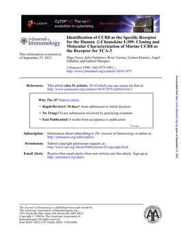 The Receptor for TCA-3 Molecular Characterization of Murine CCR8 As