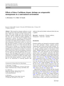 Effects of Three Caribbean Cleaner Shrimps on Ectoparasitic Monogeneans in a Semi-Natural Environment