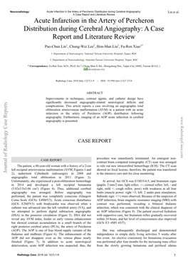 Acute Infarction in the Artery of Percheron Distribution During Cerebral Angiography: Lin Et Al