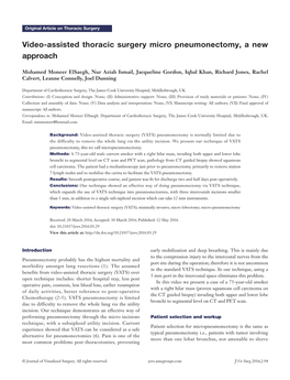 Video-Assisted Thoracic Surgery Micro Pneumonectomy, a New Approach