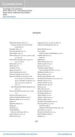 Cambridge University Press 978-1-108-47117-6 — the American Scene Henry James , Edited by Peter Collister Index More Information