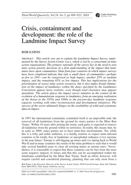Crisis, Containment and Development: the Role of the Landmine Impact Survey