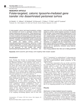 Folate-Targeted, Cationic Liposome-Mediated Gene Transfer Into Disseminated Peritoneal Tumors