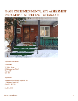 Phase One Environmental Site Assessment 296 Somerset Street East, Ottawa, On