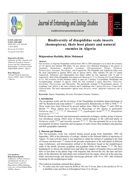 Biodiversity of Diaspididae Scale Insects