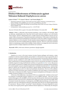 Distinct Effectiveness of Oritavancin Against Tolerance-Induced