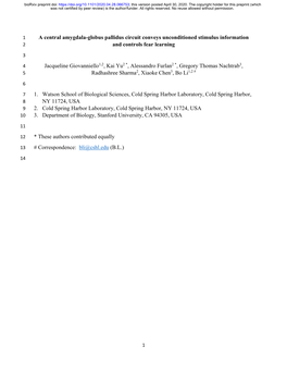 A Central Amygdala-Globus Pallidus Circuit Conveys Unconditioned Stimulus Information 2 and Controls Fear Learning