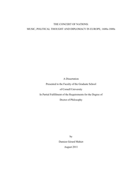 THE CONCERT of NATIONS: MUSIC, POLITICAL THOUGHT and DIPLOMACY in EUROPE, 1600S-1800S