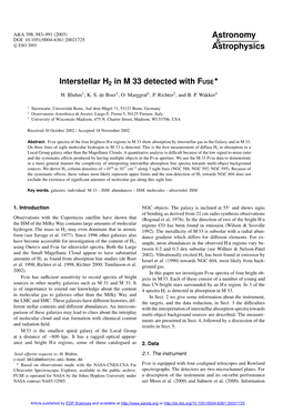 Interstellar H2 in M 33 Detected with FUSE