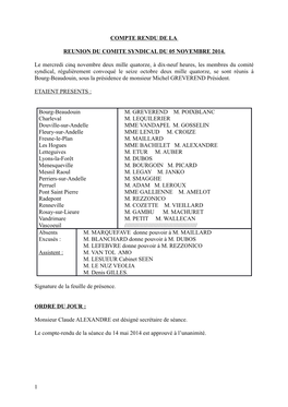 Compte Rendu De La Reunion Du Comite Syndical Du 05