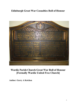 Edinburgh Great War Casualties Roll of Honour Wardie Parish Church Great War Roll of Honour [Formally Wardie United Free Church]