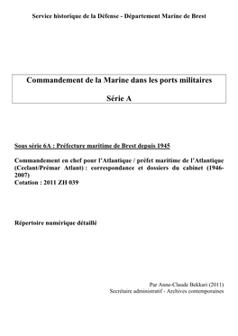 Commandement De La Marine Dans Les Ports Militaires Série A