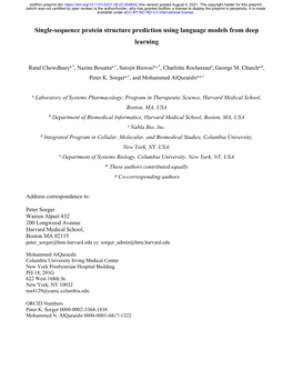 Single-Sequence Protein Structure Prediction Using Language Models from Deep Learning