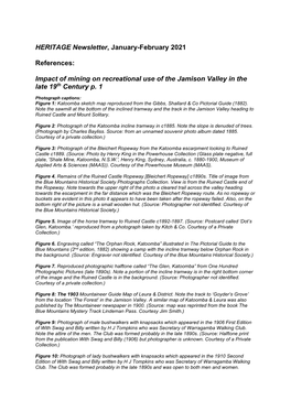 HERITAGE Newsletter, January-February 2021 References: Impact of Mining on Recreational Use of the Jamison Valley in the Late 19
