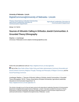 Sources of Altruistic Calling in Orthodox Jewish Communities: a Grounded Theory Ethnography