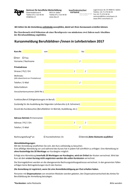 Kursanmeldung Berufsbildner-/Innen in Lehrbetrieben 2017