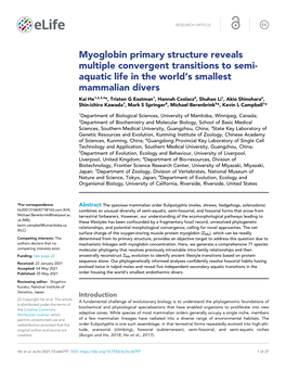 Myoglobin Primary Structure Reveals Multiple Convergent Transitions To