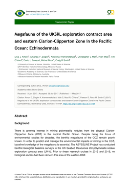 Megafauna of the UKSRL Exploration Contract Area and Eastern Clarion-Clipperton Zone in the Pacific Ocean: Echinodermata