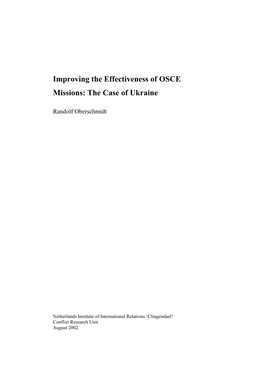 The Effectiveness of OSCE Missions: the Case of Ukraine