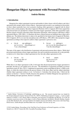 Hungarian Object Agreement with Personal Pronouns
