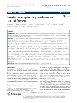 Headache in Epilepsy: Prevalence and Clinical Features